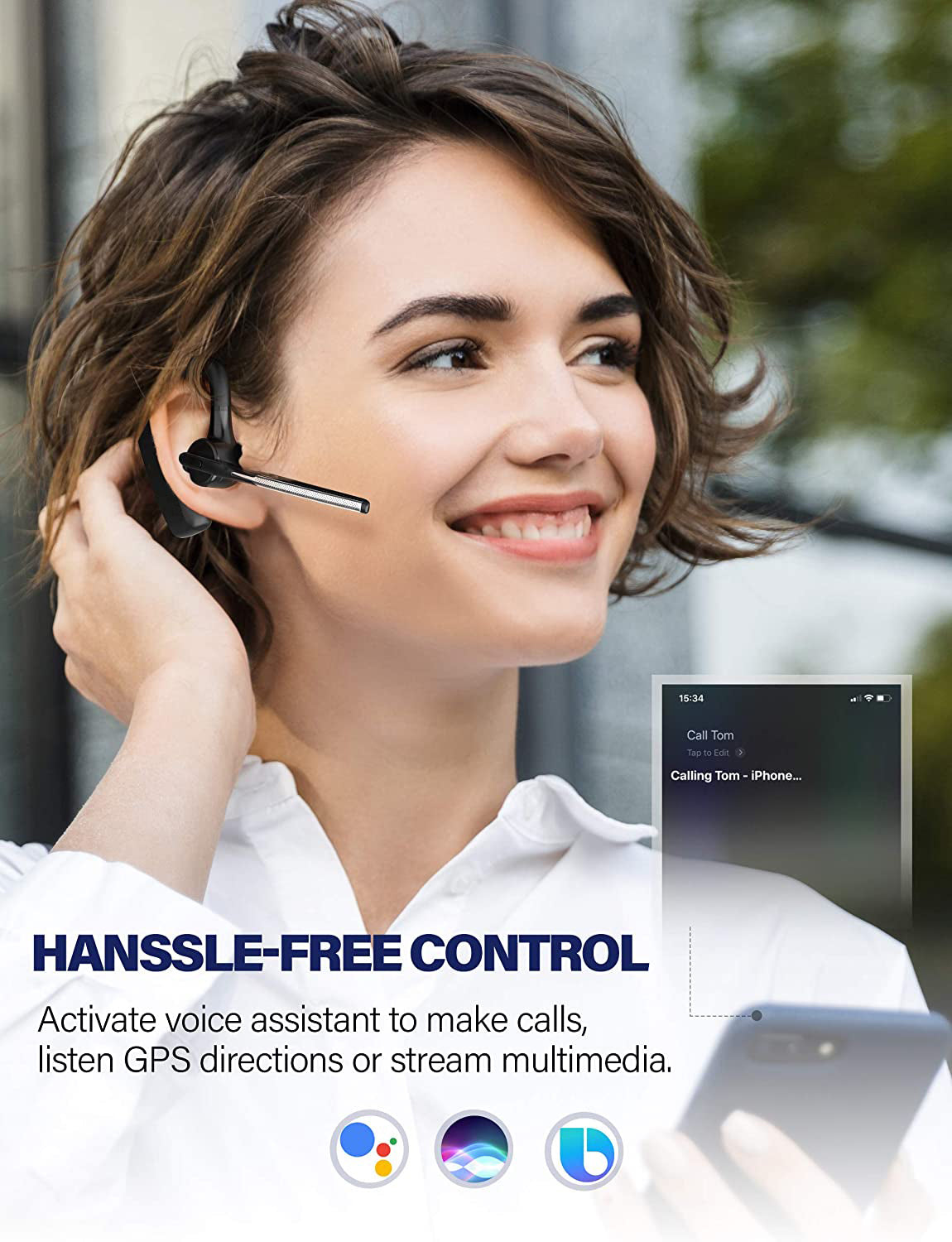 Bluetooth V5.1 Dual Mic Noise Cancelling Hands-Free Earpiece Waveband Communications