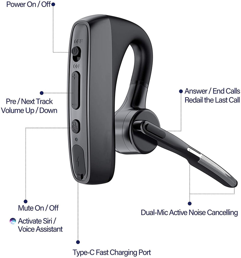 Bluetooth Earphone Hands-free With Mic - Black
